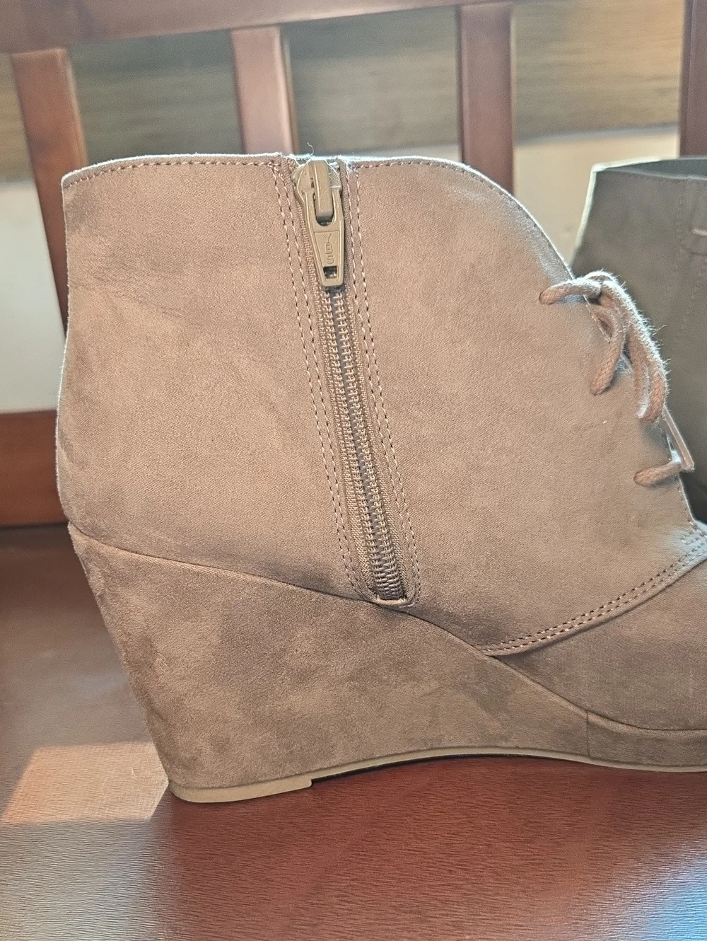 Merona Taupe Suede Lace-Up Wedge Ankle Booties